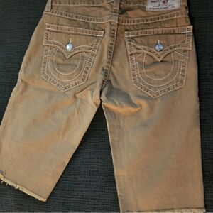 Tan Denim Shorts with Flap Pockets